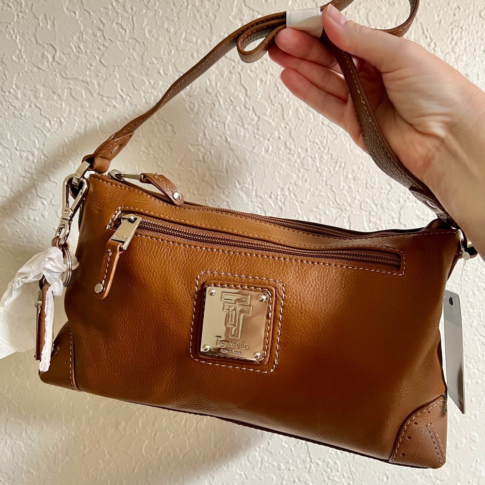 Tignanello Brown Pebbled Leather Shoulder Bag NWT Cognac Silver Hardware